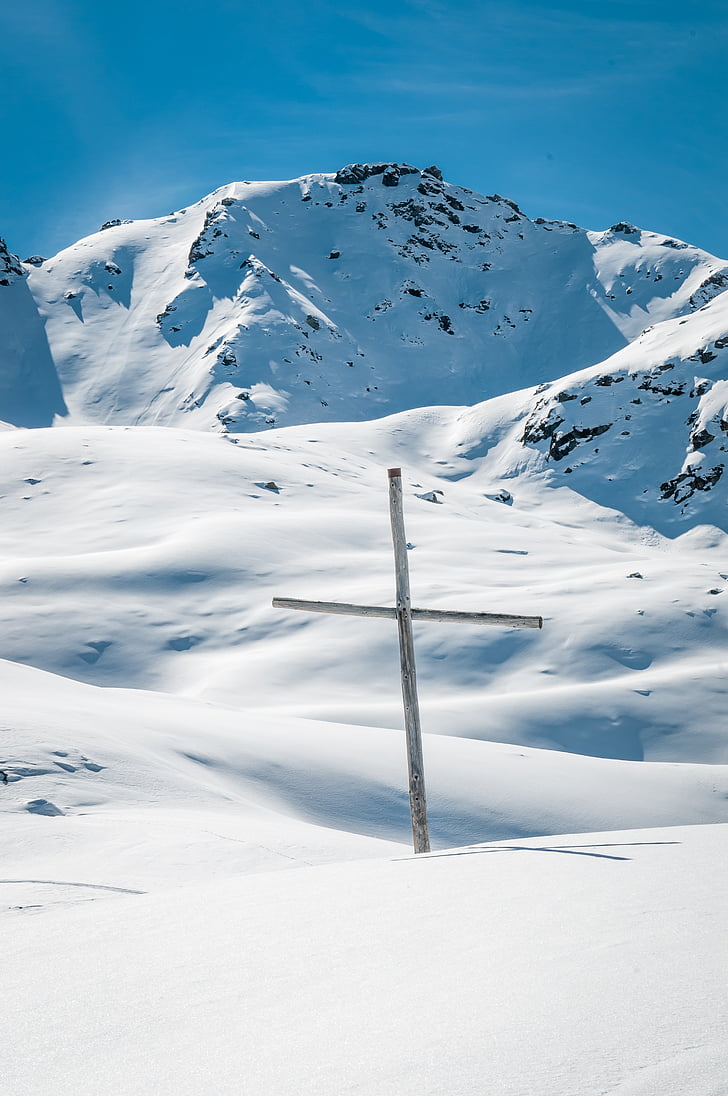 Гора, сніг, взимку, Альпи, краєвид, зимовий пейзаж, хрест