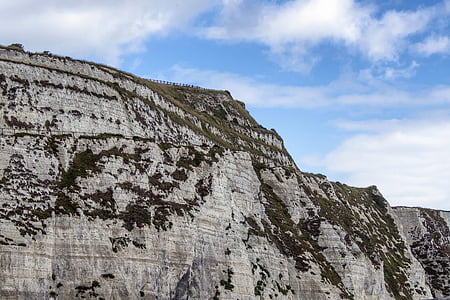 kliff blanco, Dover, Inglaterra, roca, nubes, mar, blancos acantilados