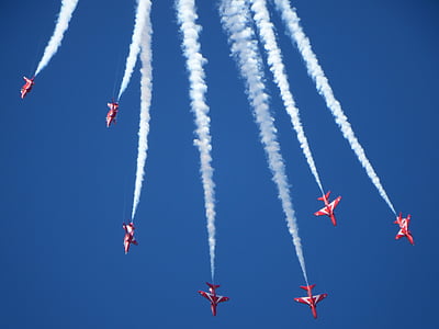 красные стрелки, авиашоу, воздушный дисплей, ястребы, полет, RAF, дисплей