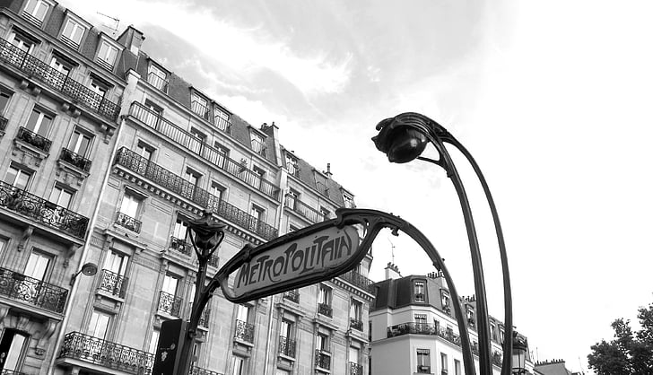Paris, França, metrô, edifício, velho, retrô, Art nouveau