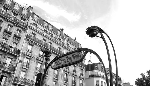 Paris, Frankrike, Tunnelbana, byggnad, gamla, retro, art nouveau