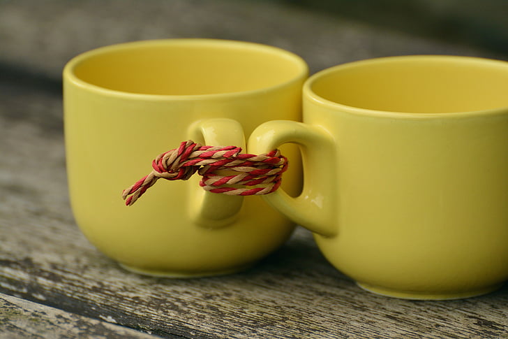 beverage, ceramic, cord, cups, drink, knot, knotted