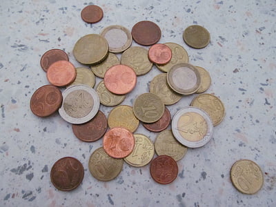 пари, хлабав промяна, монети, валута, евро, багажни, парични средства