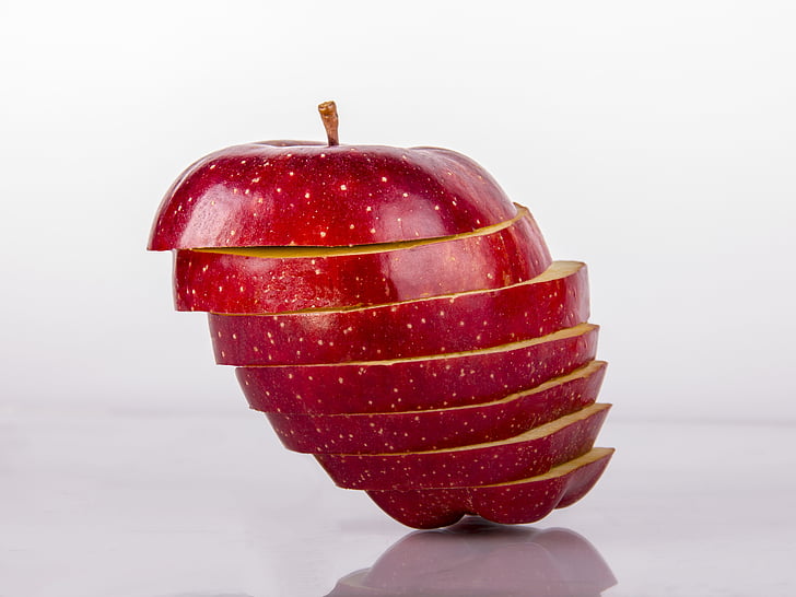 แอปเปิ้ล, วัตถุ, หั่นแอปเปิ้ล, สีแดง, ความคิด, ความคิดสร้างสรรค์, สี