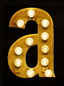 letter a, letter, light bulbs, theatre, old-fashioned, gold colored, antique