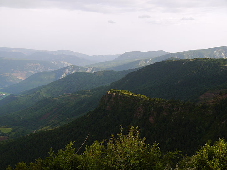 montanhas, cume, Pyrénées, Espanha, paisagem, floresta, zona rural
