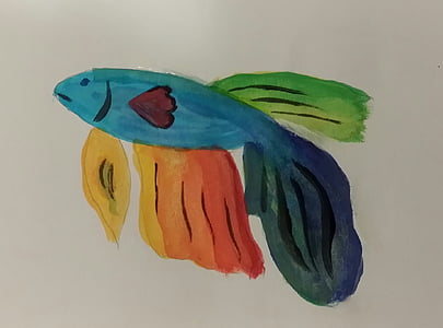 màu nước, cá, Guppy, nghệ thuật, bản vẽ, trẻ em, trẻ em