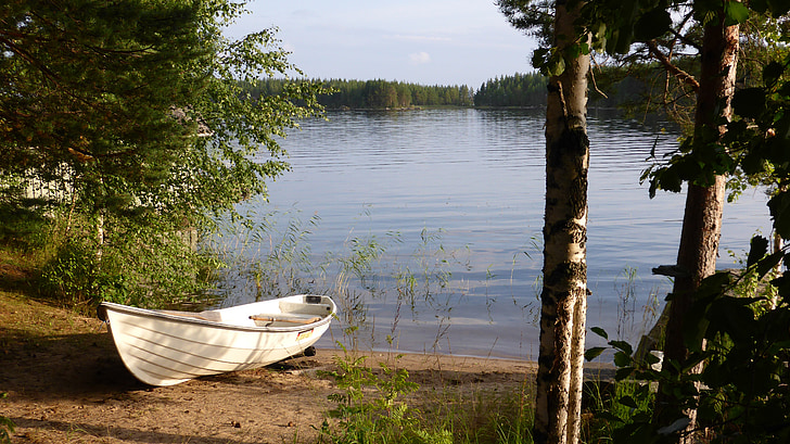 Finnország, természet, táj, néma, tó, csónakok, romantikus