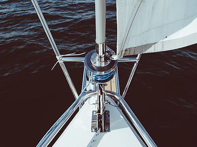 gray, steel, boat, frame, sailboat, rope, bow