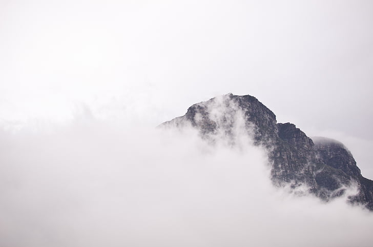 black, mountain, behind, cloudy, sky, daytime, cloud