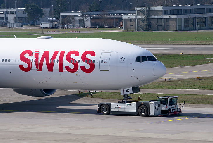 schweiziske, Boeing 777, fly, slæbebåd, Boeing, 777, trækkende køretøj