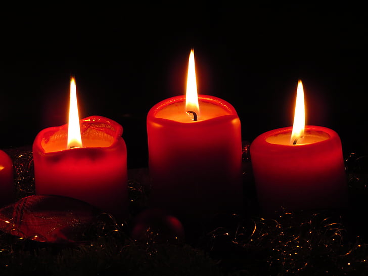 three, purple, pillar, candles, christmas, fire, Burning