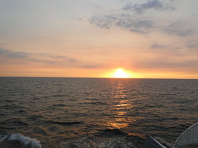 sunset, sea, reflection, sky, blaze