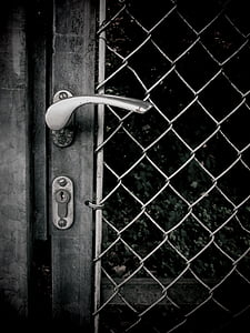 porta, serratura di portello, maniglia per porta, chiuso, griglia, bianco e nero