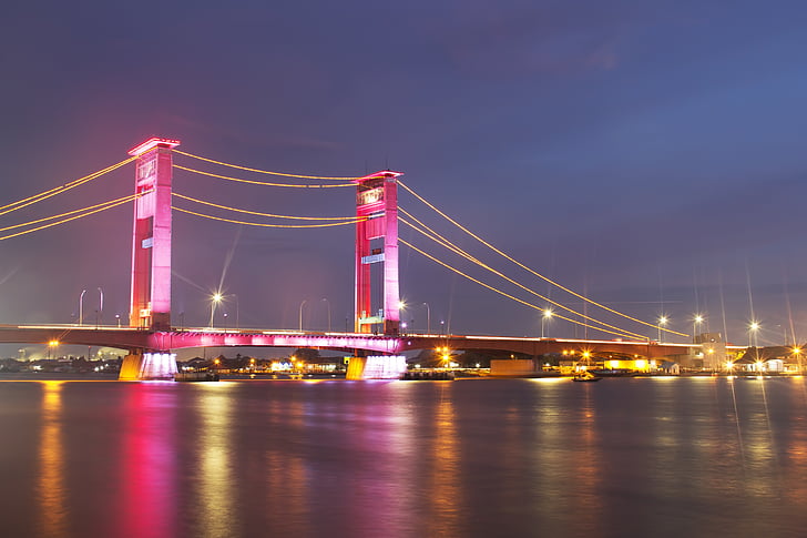 Bridge, Indonesien, Palembang, musi floden, Sumatra