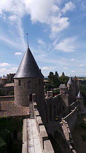 Carcassonne, Castle, Franciaország, építészet, torony, középkori, UNESCO