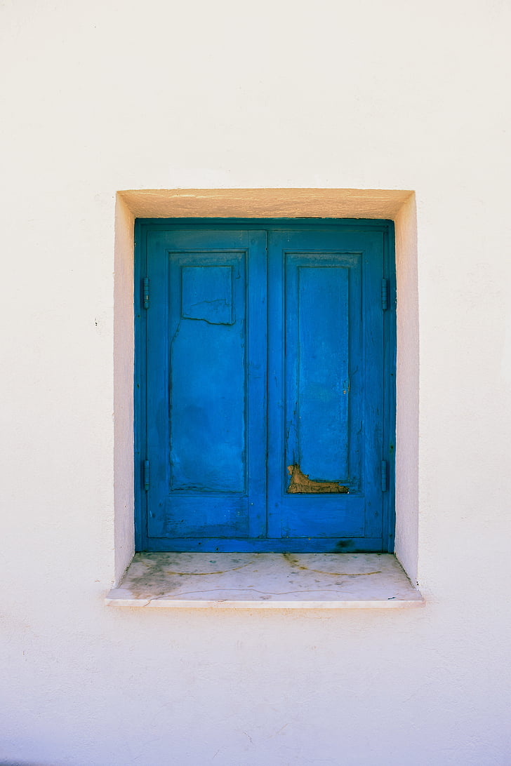 παράθυρο, μπλε, ξύλινα, ηλικίας, ξεπερασμένο, χρώμα, Κύπρος