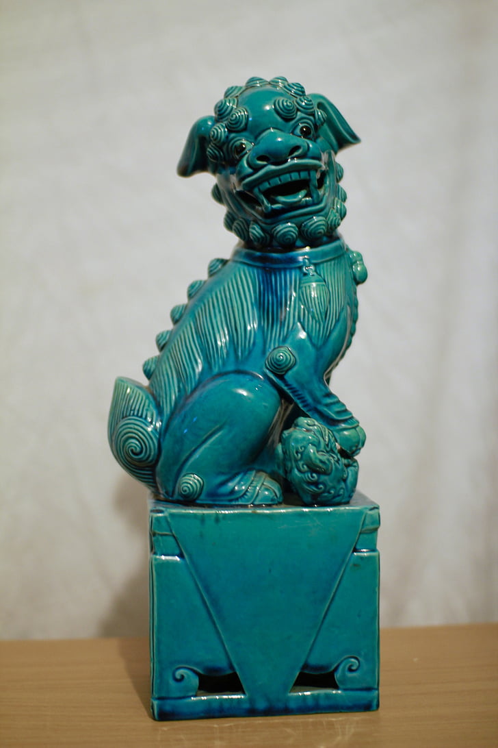lion foo, Chinois, superstition, chien de foo, turquoise, porcelaine, animal