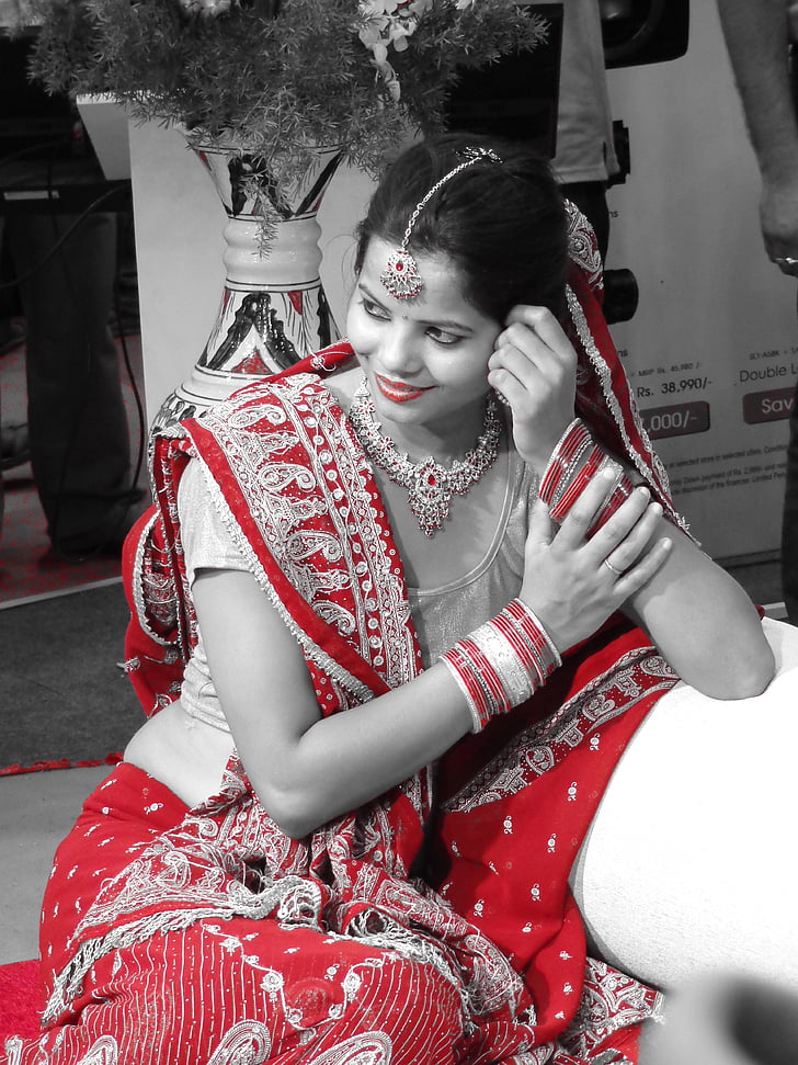 līgava, Indijas līgava, tradicionālā, kāzas, Indijas, meitene, modes