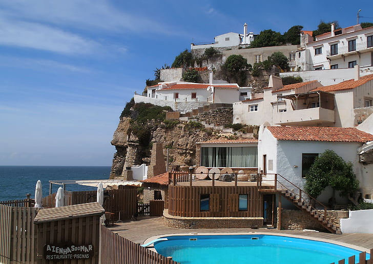 Dovolenka, Portugalsko, Pobrežná dedina, Village, Cliff, morský záliv, cestovný ruch