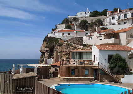 Holiday, Portugália, tengerparti falu, falu, szikla, tenger öböl, turizmus