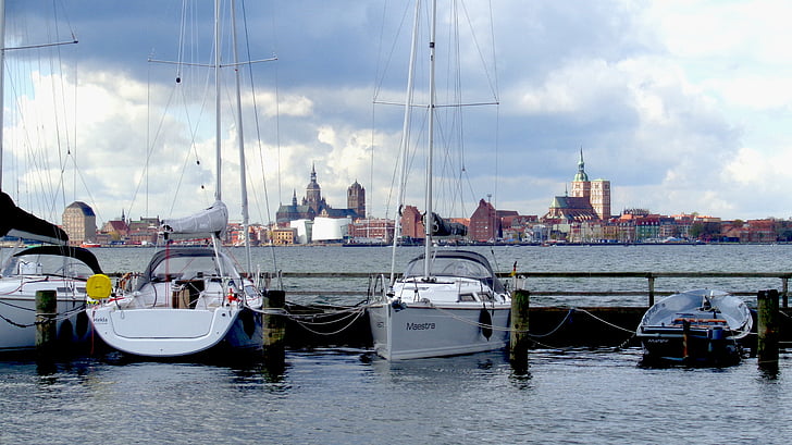 Ostrov Rujána, Altefähr, přístav, Stralsund, Rujána, voda, hanzovní liga