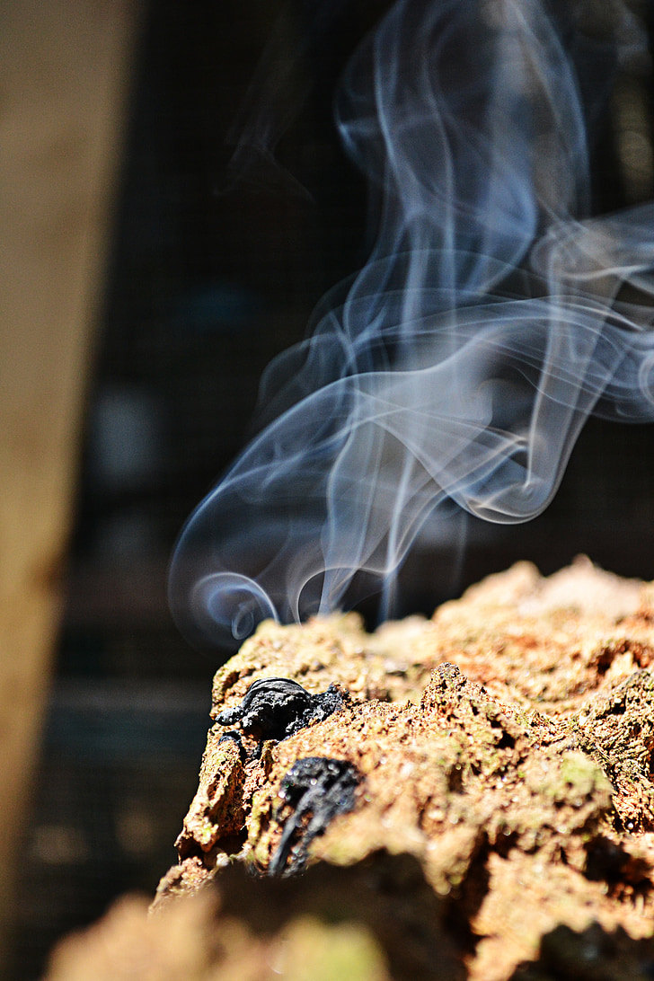 smoke, log on fire, fire, old log, smoke effect, blue smoke