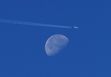 Księżyc, samolot, noc, lotu, samolot, pływające, niebieski