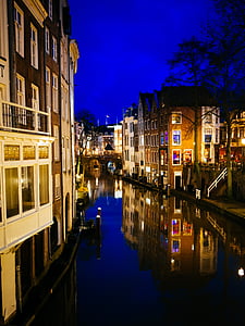 csatorna, Utrecht, víz, Hollandia, Hollandia, holland, építészet