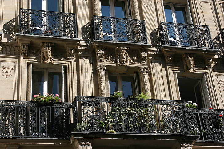 ระเบียง, ด้านหน้าของอาคาร, สถาปัตยกรรม, ปารีส, windows, หน้าต่าง, ยุโรป