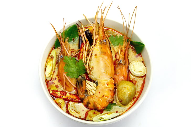 Tom yum goong, sopa calenta i amarga, gambes, plat, aliments, Tailàndia, aliments de Tailàndia