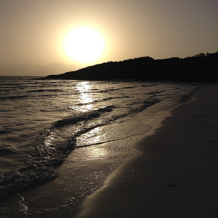solnedgång, havet, Sand, Ocean