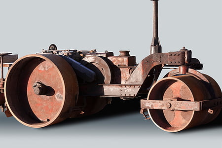 Steam roller, vejanlæg, gamle, antik, rustfrit, metal, hårdt
