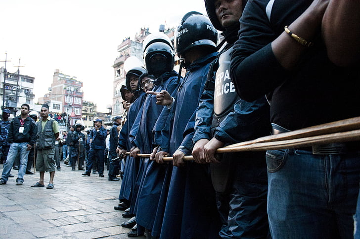 cảnh sát, an ninh, bảo vệ, mọi người, khối lượng, cuộc biểu tình, người biểu tình