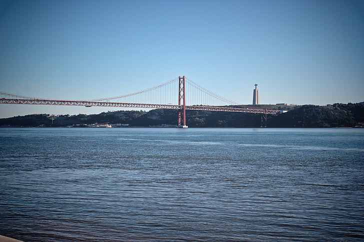 hemel, riviertje, brug, monument, Lissabon, vignet, water