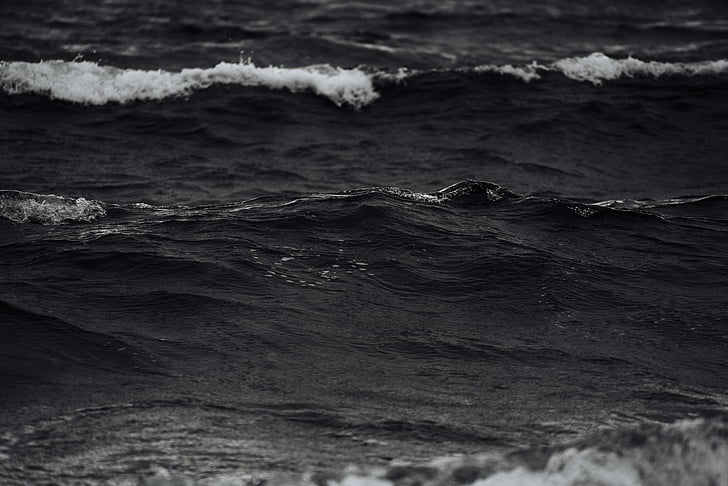 tubuh, air, grayscale, foto, laut, laut, Air tubuh