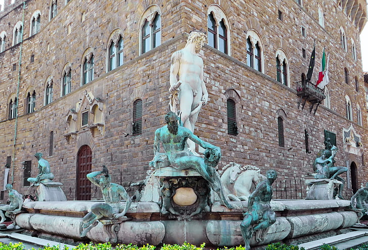 Italië, Toscane, Florence, fontein, Neptune, Pierre, brons
