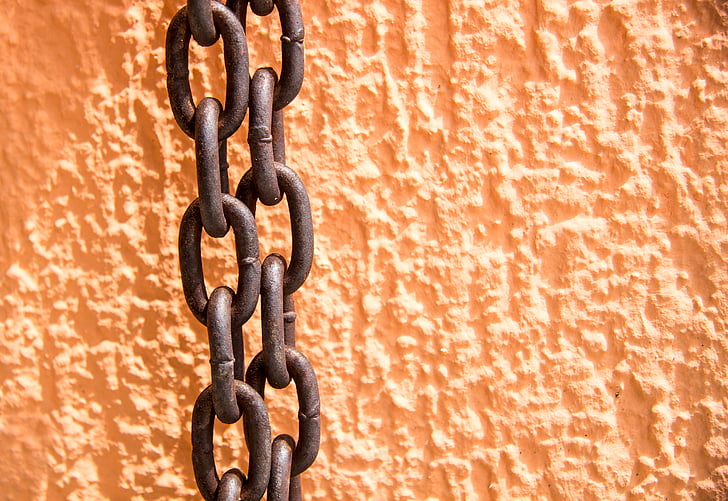 chain, rusty chain, rust, orange background, background, orange, texture