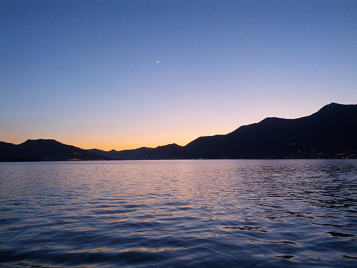 Lake, Iseo, cảnh quan, đêm, nước, núi, Thiên nhiên