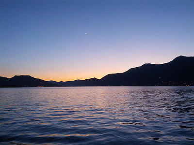 tó, Iseo, táj, éjszaka, víz, hegyi, természet
