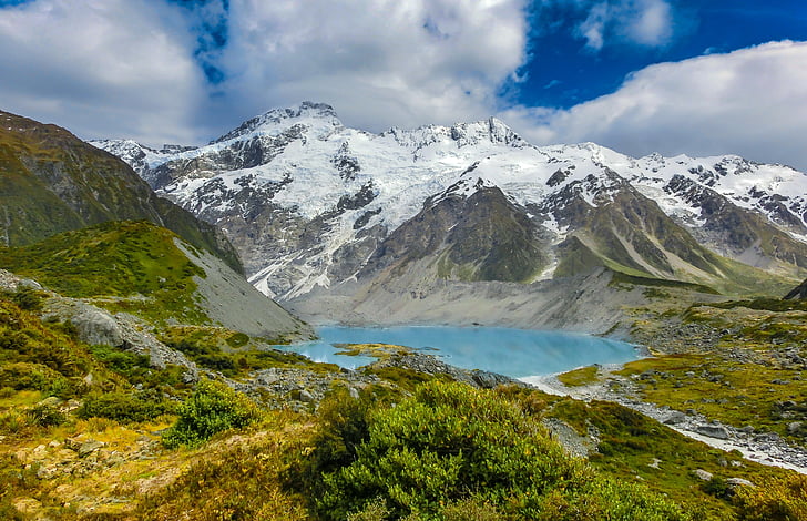 alpine, new zealand, mountains, nature, snow, southern, glacier