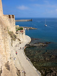 Collioure, Fort, mediterrán, kikötő, Pyrénées-orientales, Franciaország