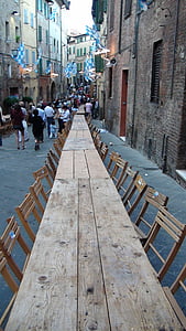 Siena, strana, tabulka, židle, večeře, dlouhá, dřevo