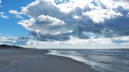 Noordzee, zand, hemel, zandstrand, prachtige stranden, zee, wolk