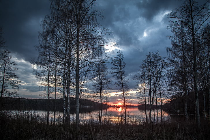 paysage de lac, Finlande, printemps, soirée, Lac, paysage, paysage