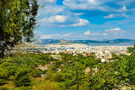 Athènes, Temple, Grec, Grèce, ville, vue, Sky