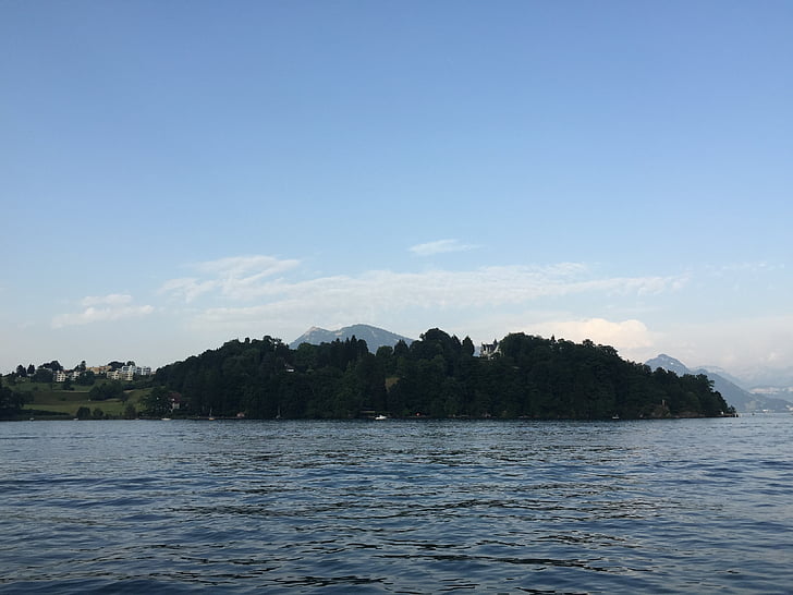 Península de, Lago, água, céu, região do Lago de Lucerna, céu claro
