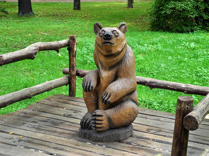 madera, escultura, oso de, Parque zoológico, osos, animal, mamíferos