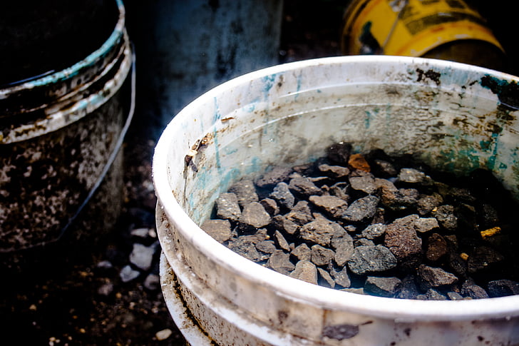 buckets, bucket, water, stones, rocks, industry, construction