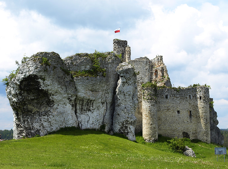 ruinene av den, gmina mirów slottet, gamle, arkitektur, det, steinene, våren